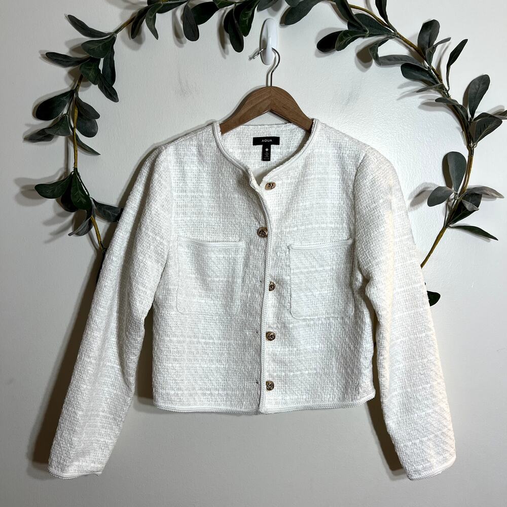 NWOT Aqua White Tweed Jacket